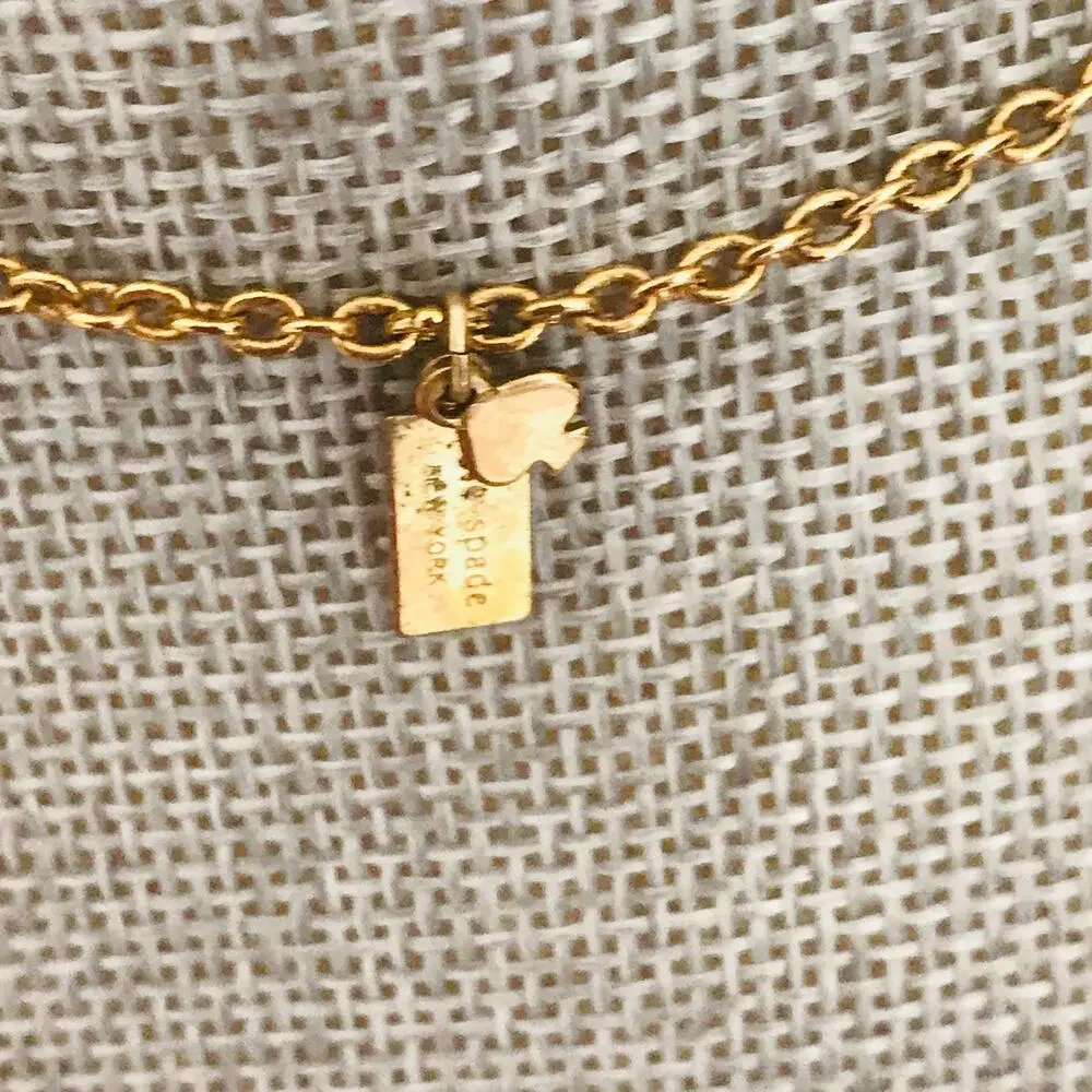 Kate Spade Long Pendant Necklace - Signed - Black Sparkling Cluster - Gold Tone